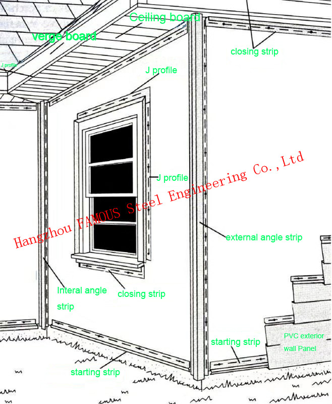 منزل فولاذي خفيف لوح معلق خارجي مخصص PVC مقاوم للماء الكسوة الخارجية الجدار الفينيل انحياز 1